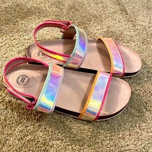 - New wonder nation holographic cork strapping sandals size 6